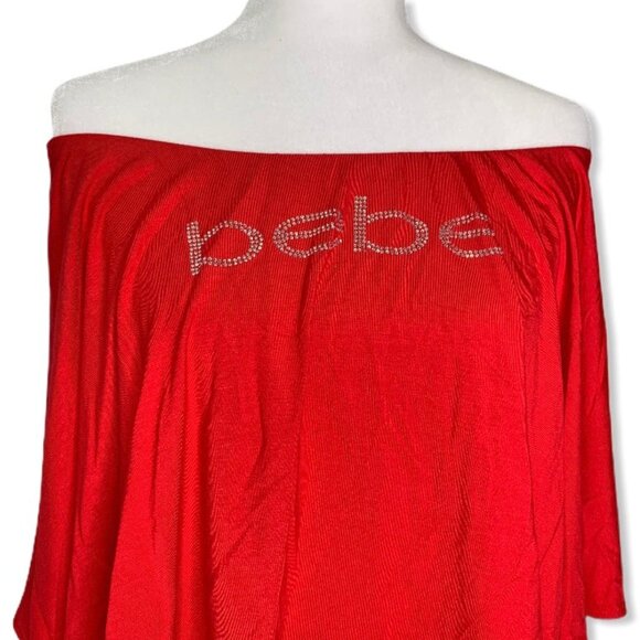 Bebe Embellished Logo Strapless Wide Leg Women's Jumpsuits True Red Size L - Picture 7 of 11